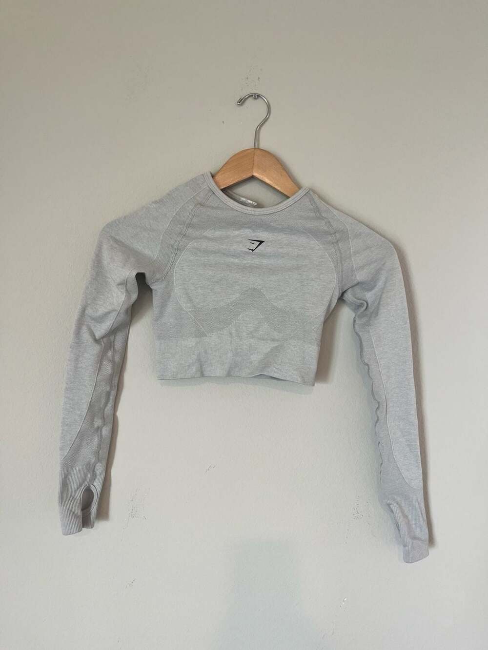 Gymshark,Energy Seamless Long Sleeve Crop Workout Top, Activewear, Grey/White,XS